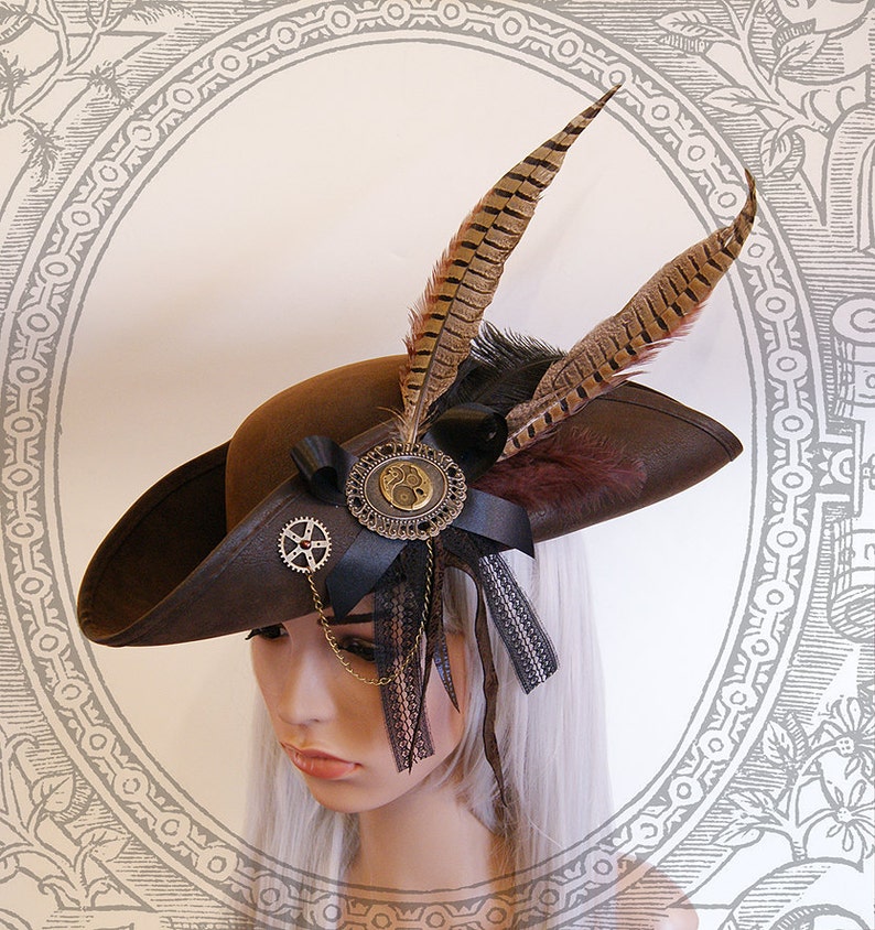 Steampunk Tricorn (Goth, steampunk, brown, hat, ) 