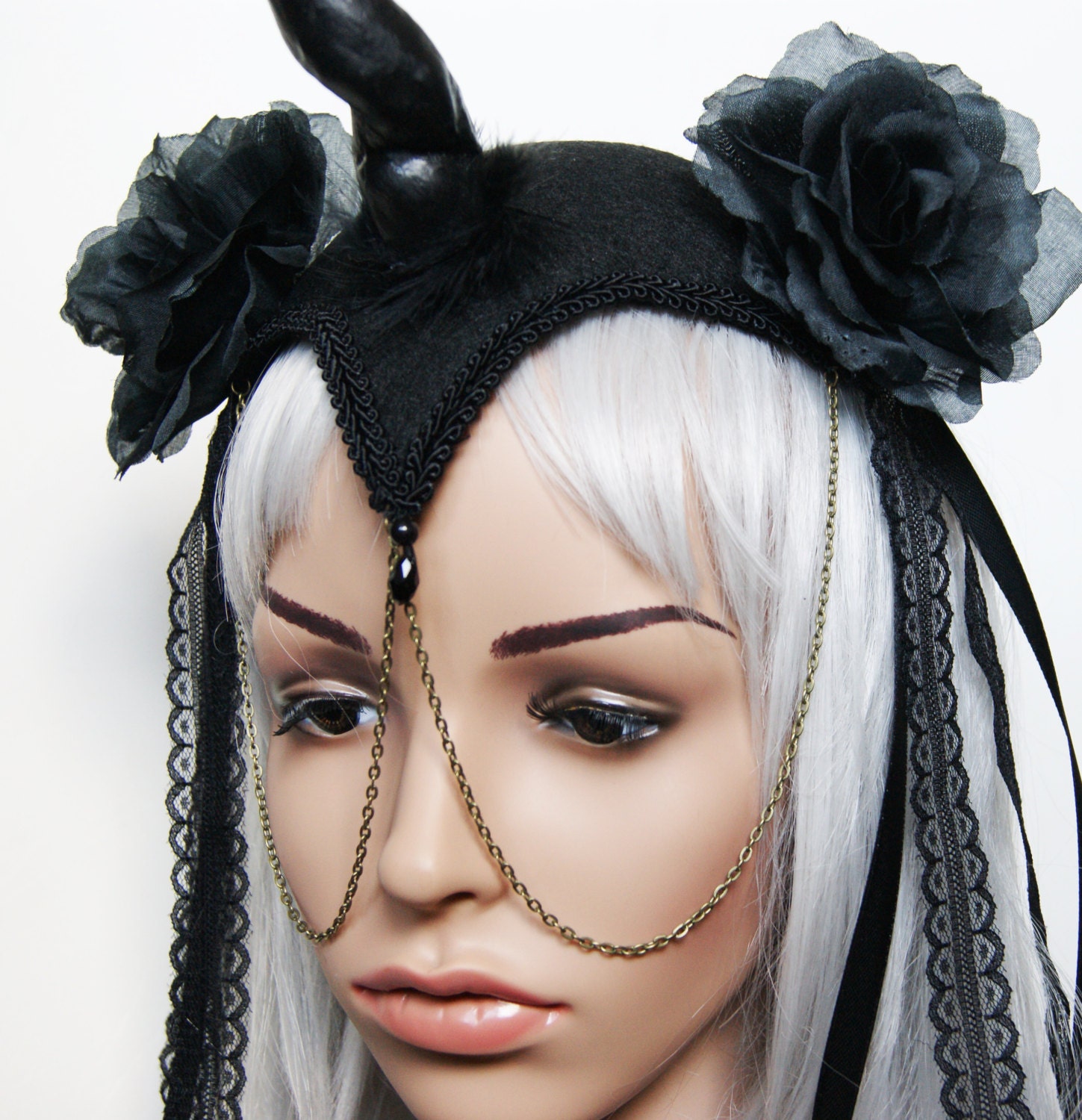 Unicorn Queen Fascinator goth Gothic Costume Black Etsy