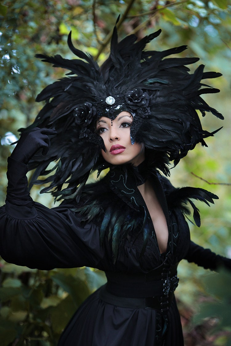 Black Feather Headdress ( Goth, Fantasy, Costume, Headdress  display picture 1