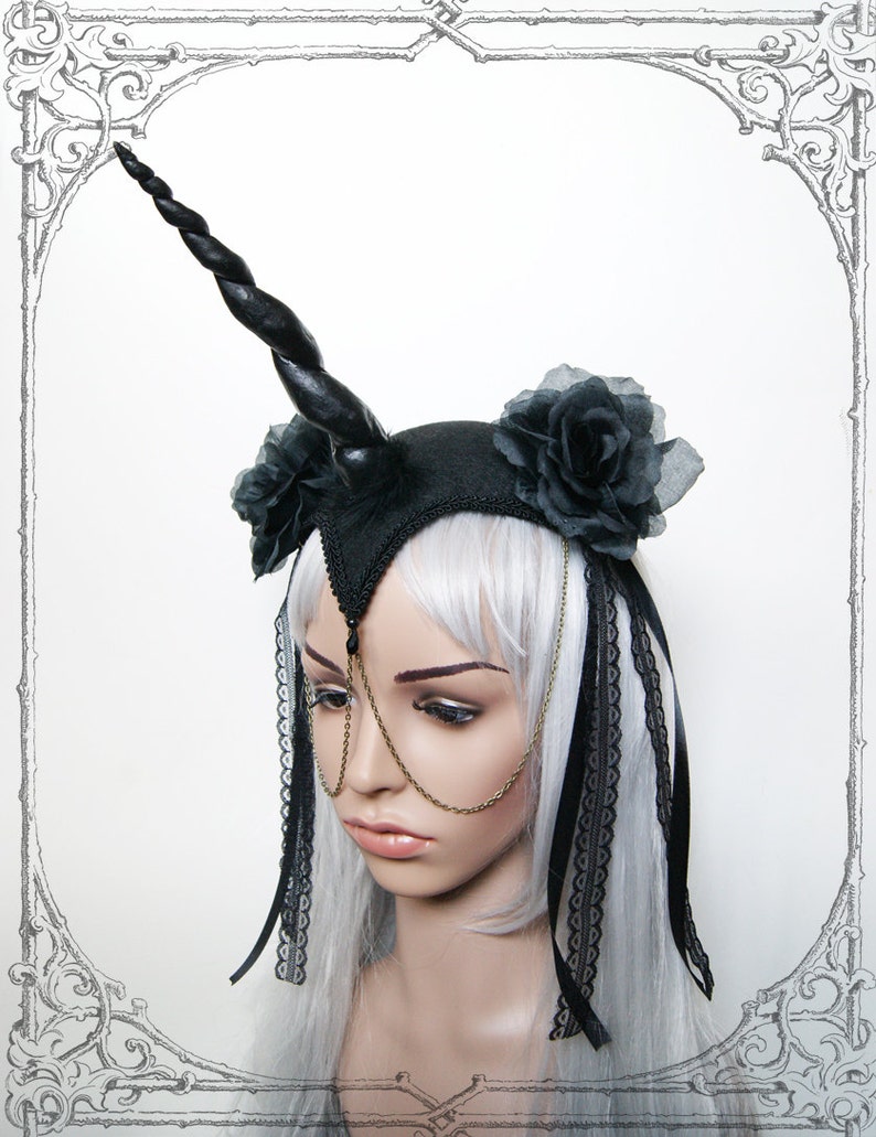 Unicorn Queen Fascinator goth Gothic Costume Black Etsy