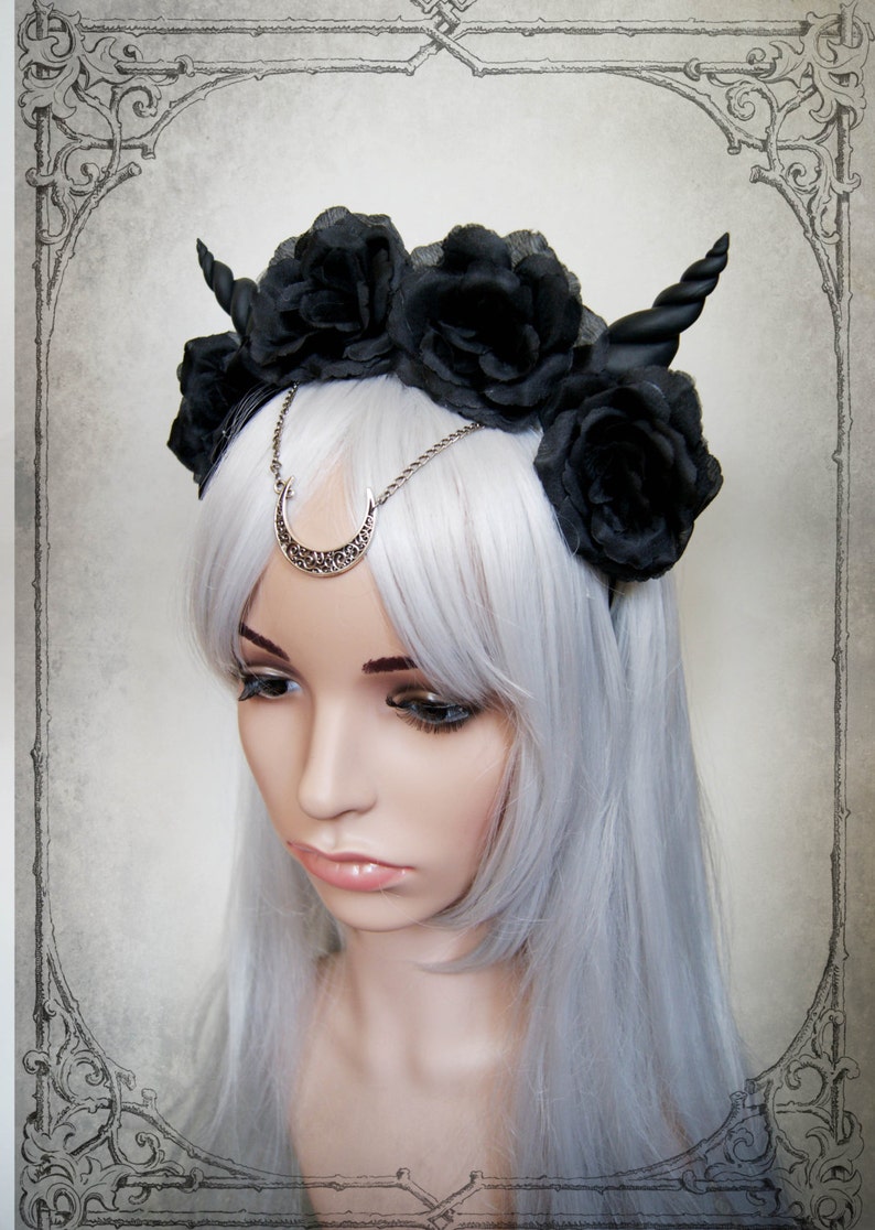 Moon Devil Flower Crown Horns Headdress Roses Goth Etsy UK