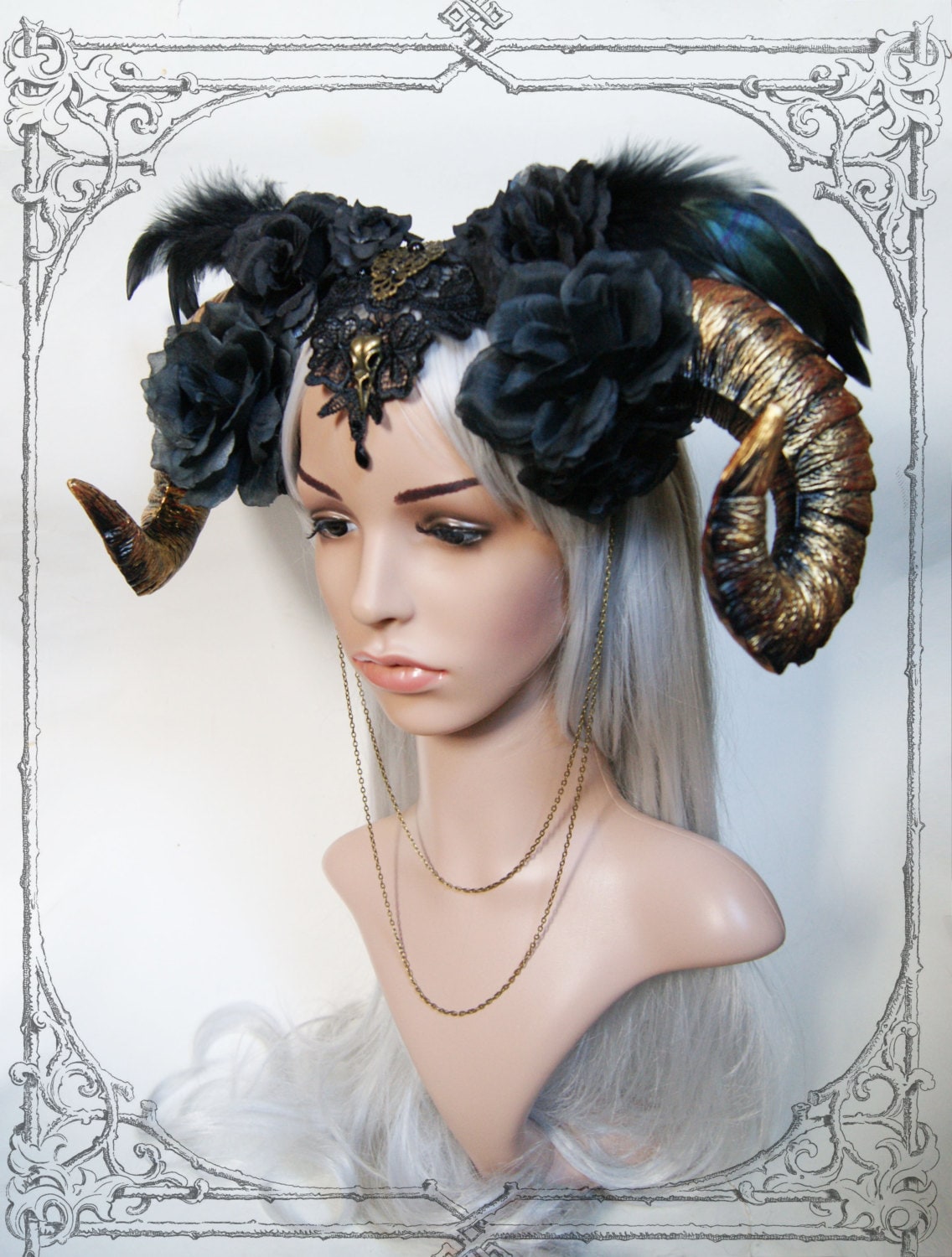 Ram Horn Headdress Gold Roses Goth Fantasy Headpiece - Etsy New Zealand