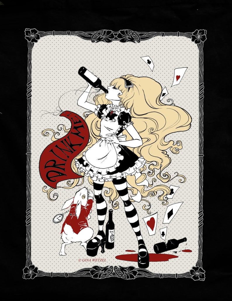 Tote bag Drinke Me Alice in Wonderland, white rabbit, gothic lolita image 2