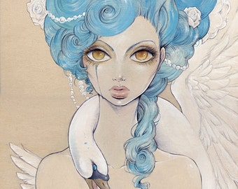 Poster "Odette" (Illustration, Art, Lowbrow, Comic, Victorian, Print, Pop surrealism,Baroque,Swan lake )