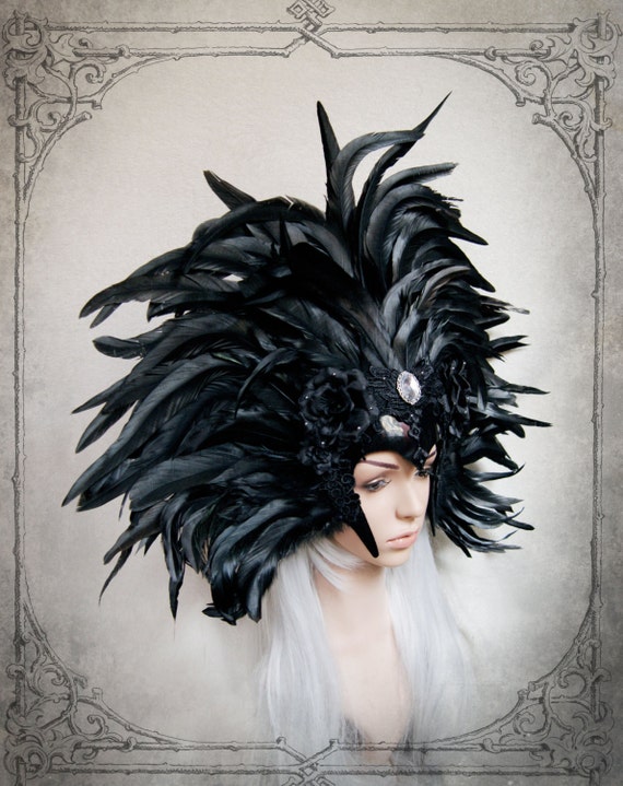 Black Feather Headdress Goth Fantasy 