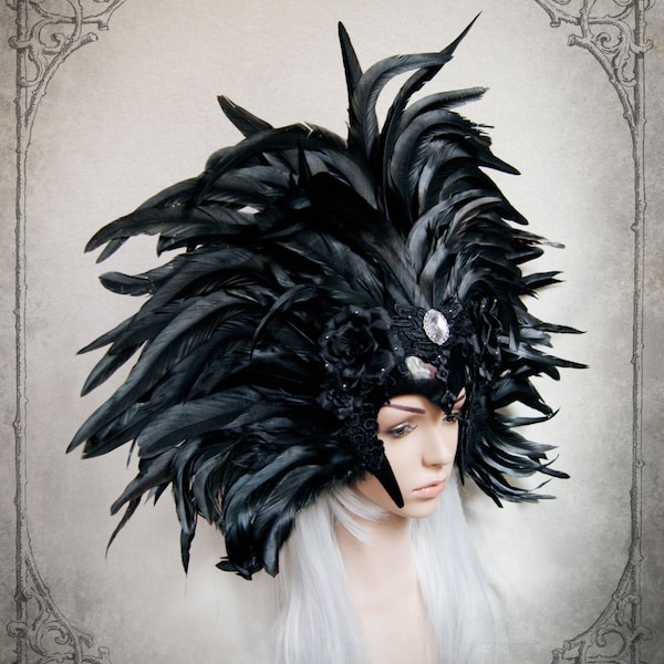 Schwarzer Feder Kopfschmuck (Goth, Fantasy, Kostüm, Kopfschmuck, Fascinator, )