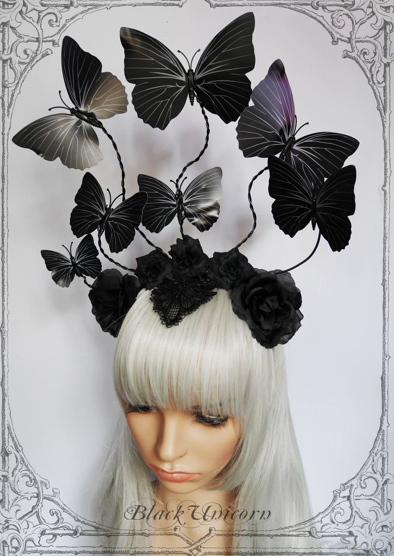 Nocturnal Butterfly Headpiece Goth, Burlesque, Roses image 3