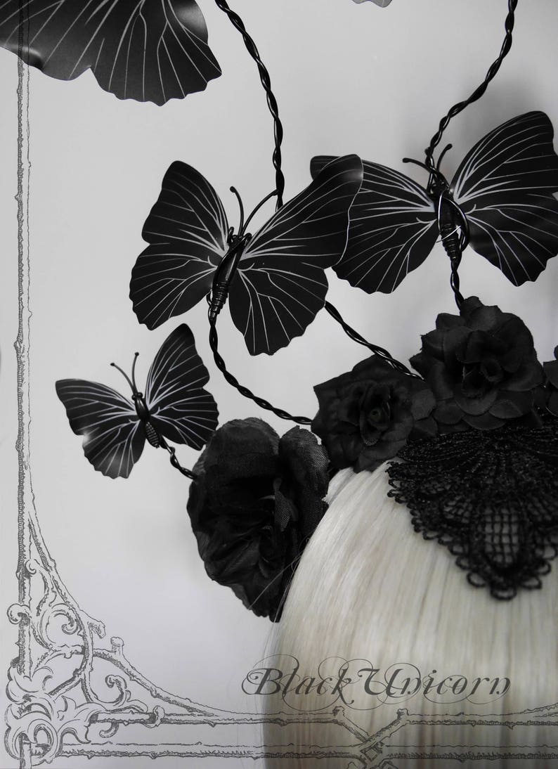 Nocturnal Butterfly Headpiece Goth, Burlesque, Roses image 4