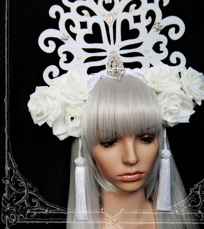 Snow Queen Headdress Fascinator Wedding Bride White Etsy
