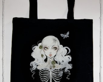 Tote bag "Ribcaged"  ( Goth, Pop Surrealism, Lowbrow, Comic, Bones )