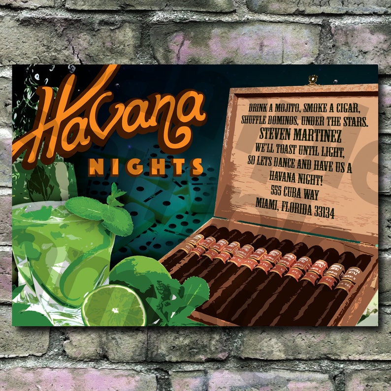 Cuban Theme Havana Nights Invitation Mojitos Cigars Etsy