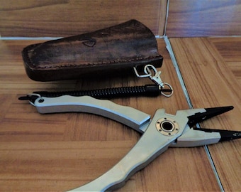 Fishing pliers sheath fits 6 1/2-71/2"  danco needle nose pliers  leather stainless steel hand crafted in USA