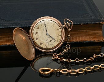 Gold Pocket Watch Junghans - Vintage 1950s Timepiece • VGC + Working •  Groom / Best man Watch Gift - Costume Pocket Watch with Chain