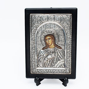 Byzantine Orthodox Icon, Saint Catherine, Christian Art Holy Icon, Christian Wall Decor, Greek Church Wall Altar, Sterling Silver Icon Gift