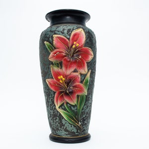Antique Greek Black Vase Flower Oil Painted, Kourtzis Agiasos Lesvos Island Pottery, Mediterranean Design, Greek  Decor, Eclectic Home Gift