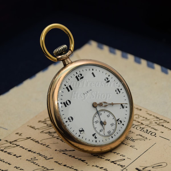 Antique Elgin Pocket Watch • Gold Plated Case • Working Mechanical Vintage Timepiece - Collector Gift • Family Heirloom