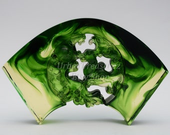 Feng Shui Art Glass • Green Crystal Chinese Mythical Creature • LIULI • Dragon Figurine in Arcade Vitrine Decor • Asian Modern Art Gift