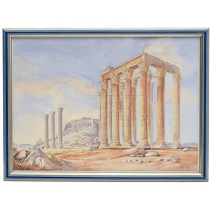 Temple of Zeus Painting Watercolor • Acropolis Greece Painting •  Greek Wall Art Ancient Site in Athens • Travel Decor • Museum Lover Gift
