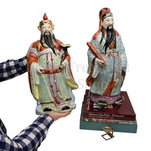 20&quot; Star Gods Large Statue Prosperity & Happiness, Chinese Immortal, True Vintage Asian Home Pagoda Restaurant Decor, Sanxing Gods Porcelain