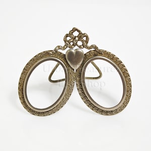 Tiny Photo Frame for Couple, Vintage Marriage / Engagement gift, Silver Plated, Heart Couple Frame, Small Photograph, Two sides