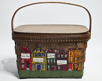 70s Caro Nan Slat Basket Purse • Iconic Vintage Cityscape Hand