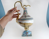 Topographical Porcelain Ewer, Meissen Porcelain, Vintage Porcelain Pitcher, Greek Vase, Antiquer Decor, Vienna Painted City, Blue Porcelain