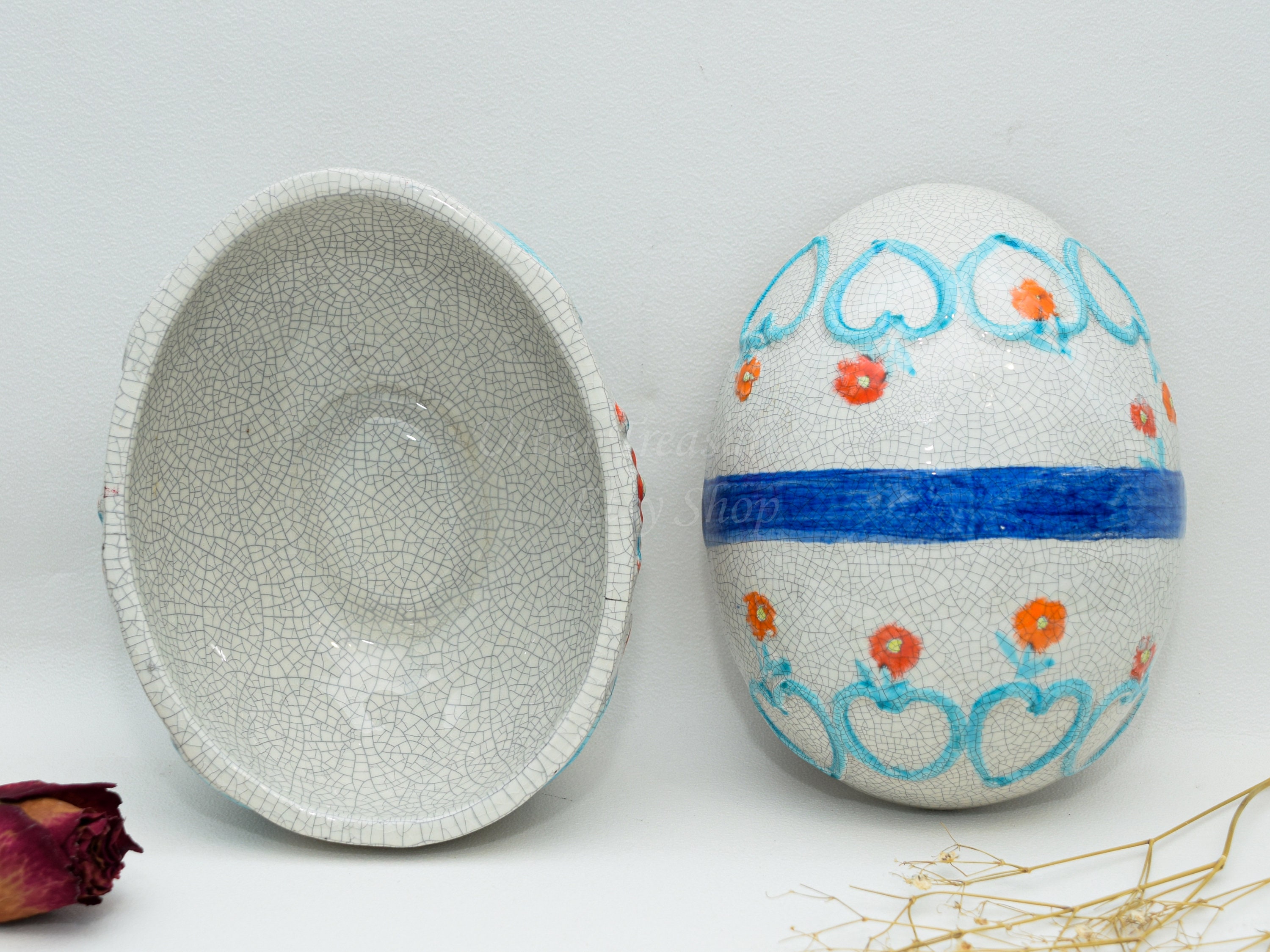 Vintage Ceramic Easter Egg Box Lidded Egg Trinket Box Flower Etsy