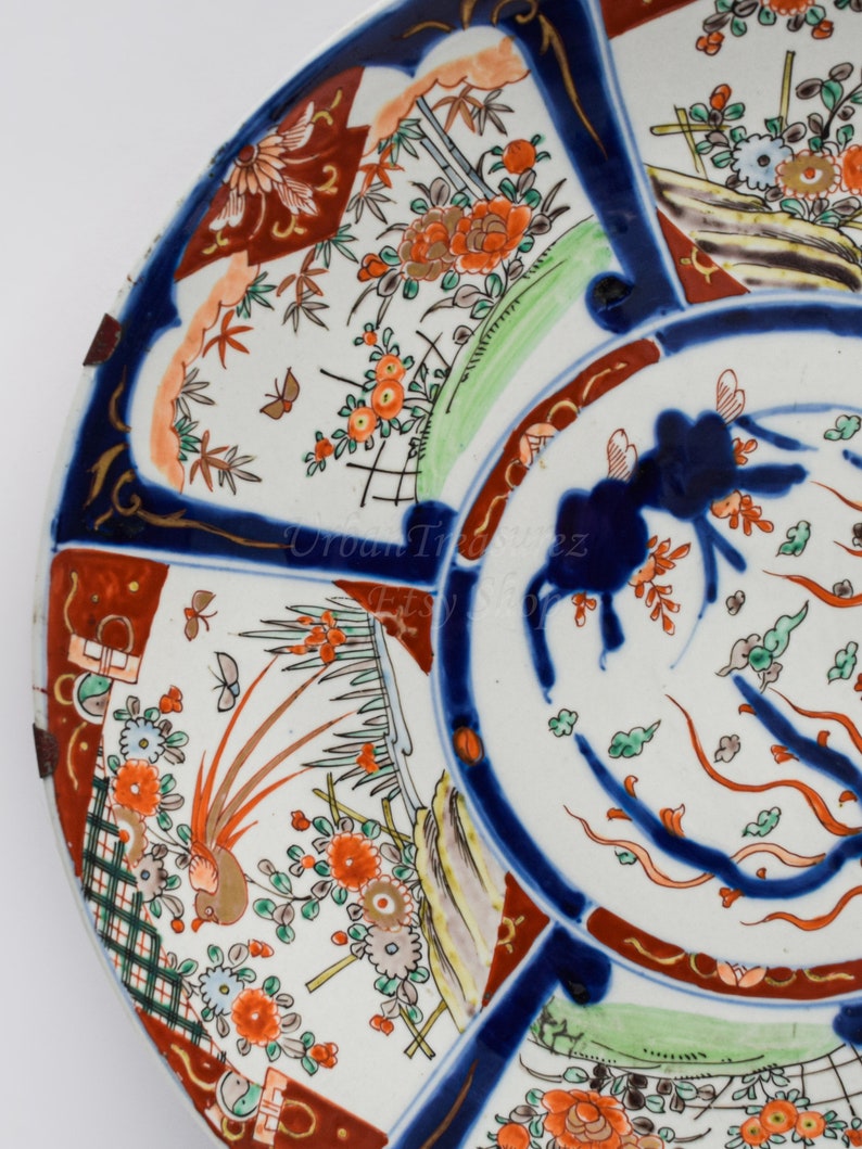 18" Asian Wall Decor Porcelain Plate • IMARI Early 20th C. Oriental Art Interior Design • Hand Painted Ceramic from Japan Antique Charger image 7