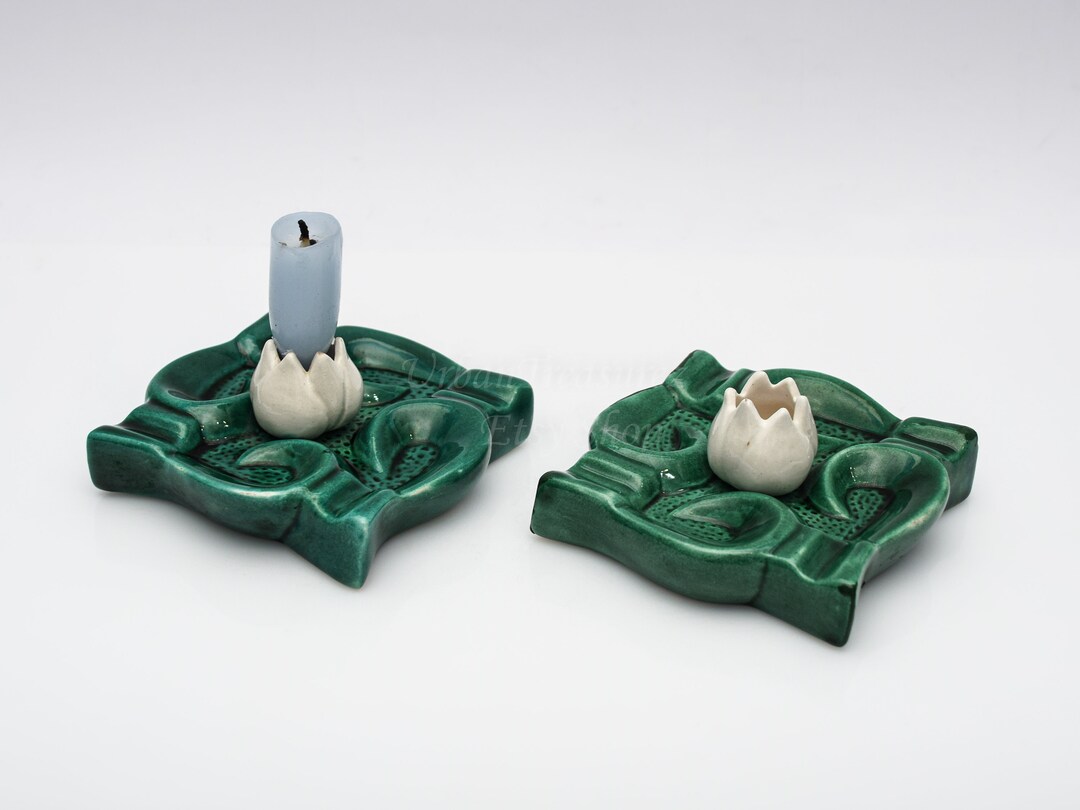 Water Lilies Candle Holders Pair Ikaros Rhodes Greek Pottery Etsy