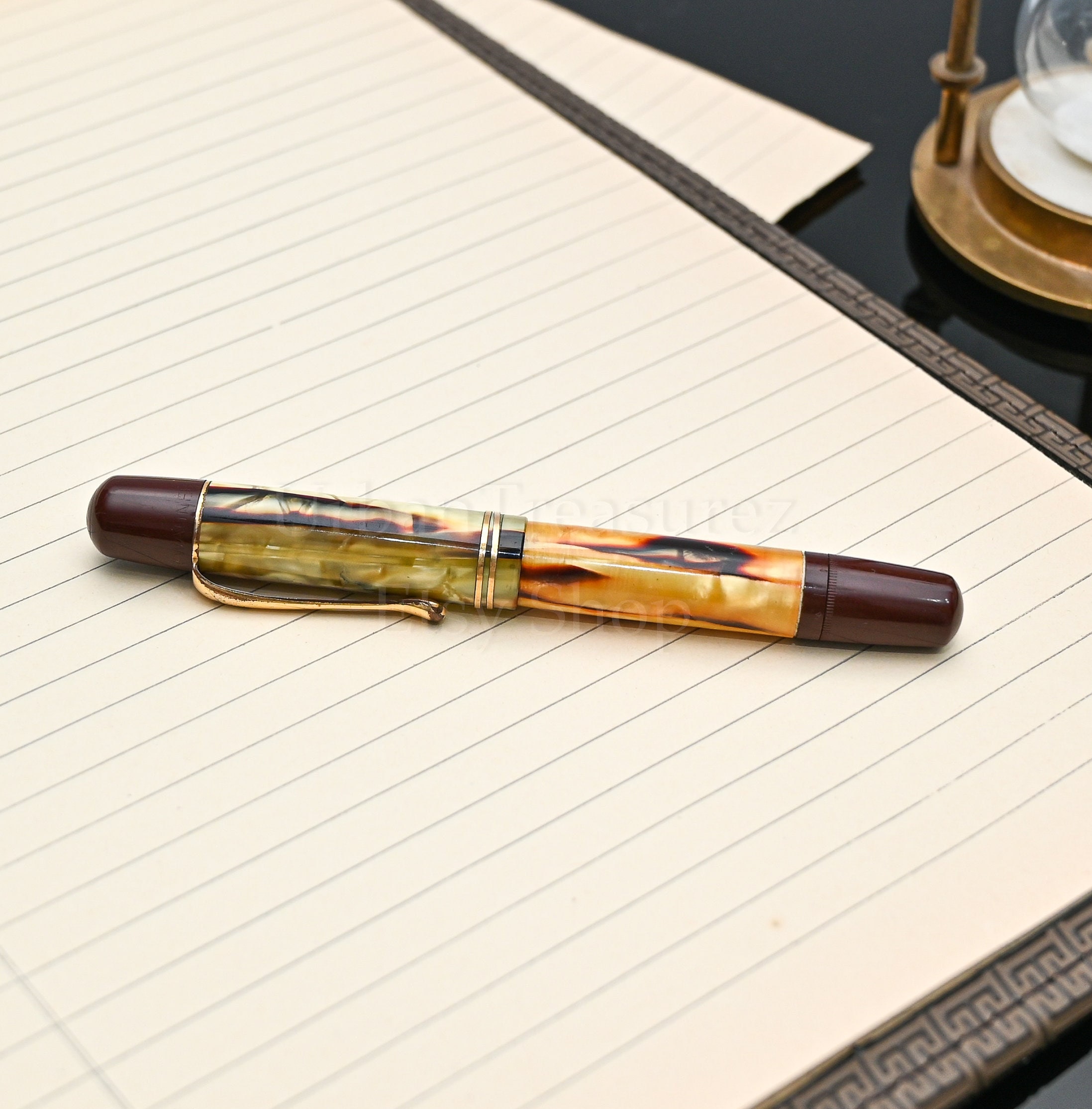 Stylo Plume Pelikan 101 N - Écaille Corail - Plume En Or 14 Carats - Rare