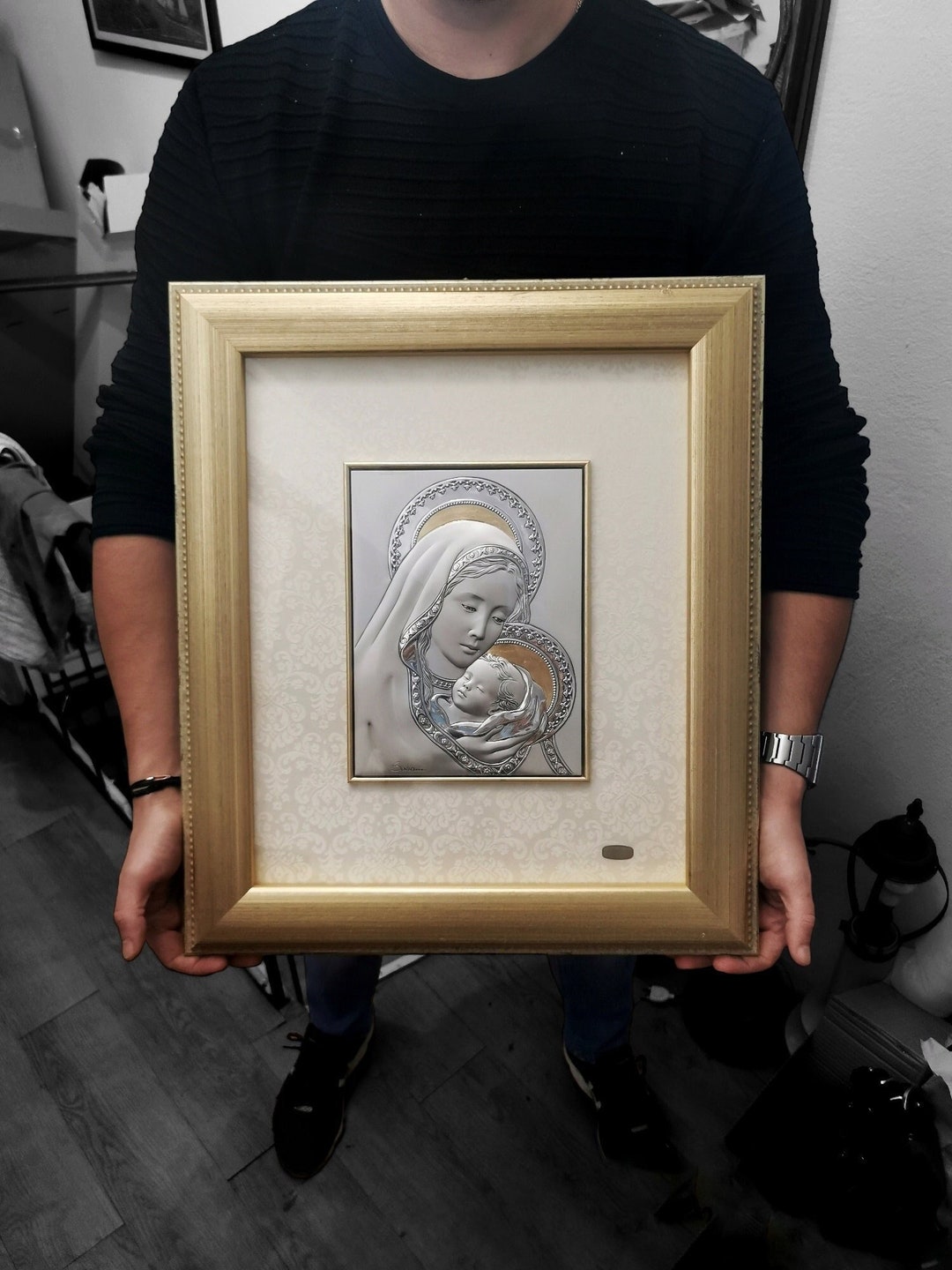 Madonna & Child Icon religious Wall Art Gift SILVER Italian Artwork in ...