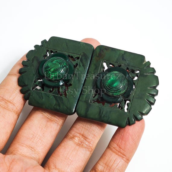 Green Art Deco Buckle, Antique Bakelite Jewelry, Dress Costume