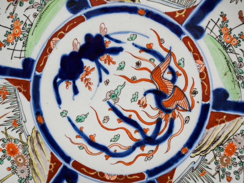 18" Asian Wall Decor Porcelain Plate • IMARI Early 20th C. Oriental Art Interior Design • Hand Painted Ceramic from Japan Antique Charger image 4
