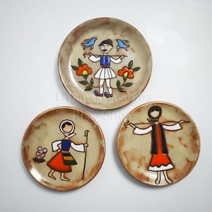 Assiette en céramique émaillée grecque, assiettes murales en céramique avec détails en émail, cadeau de voyage en céramique grecque vintage, décoration d&#39;intérieur