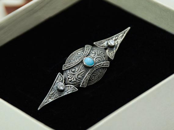 Byzantine Arrow Sterling Silver Brooch, Turquoise… - image 8