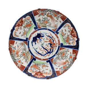 18" Asian Wall Decor Porcelain Plate • IMARI Early 20th C. Oriental Art Interior Design • Hand Painted Ceramic from Japan Antique Charger image 2