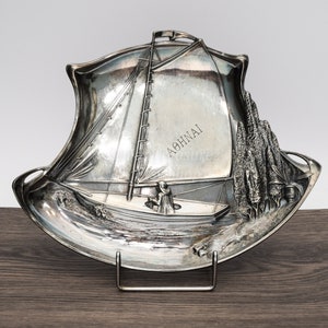 Porte-cartes en argent pour voiliers WMF Argentor, métal argenté antique | Décoration nautique • ATHÈNES - ΑΘΗΝΑΙ Cadeau pour voyage en Grèce des années 1900 • Art nouveau