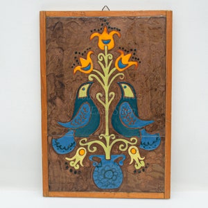 Griechische Keramik Kunst Wandbehang Fliesenplakette, modernistische Wandtafel, Vintage Keramikstudio, Vögel Paar Malerei Emaille, griechische Insel Wohnkultur