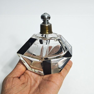 Art Deco Perfume Bottle, Czech Art Glass Enamelled Design, Karl Palda Glass, Antique Atomizer Bottle, Perfume Collector Gift