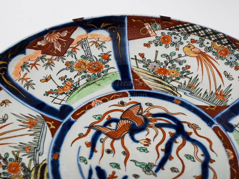 18" Asian Wall Decor Porcelain Plate • IMARI Early 20th C. Oriental Art Interior Design • Hand Painted Ceramic from Japan Antique Charger image 9