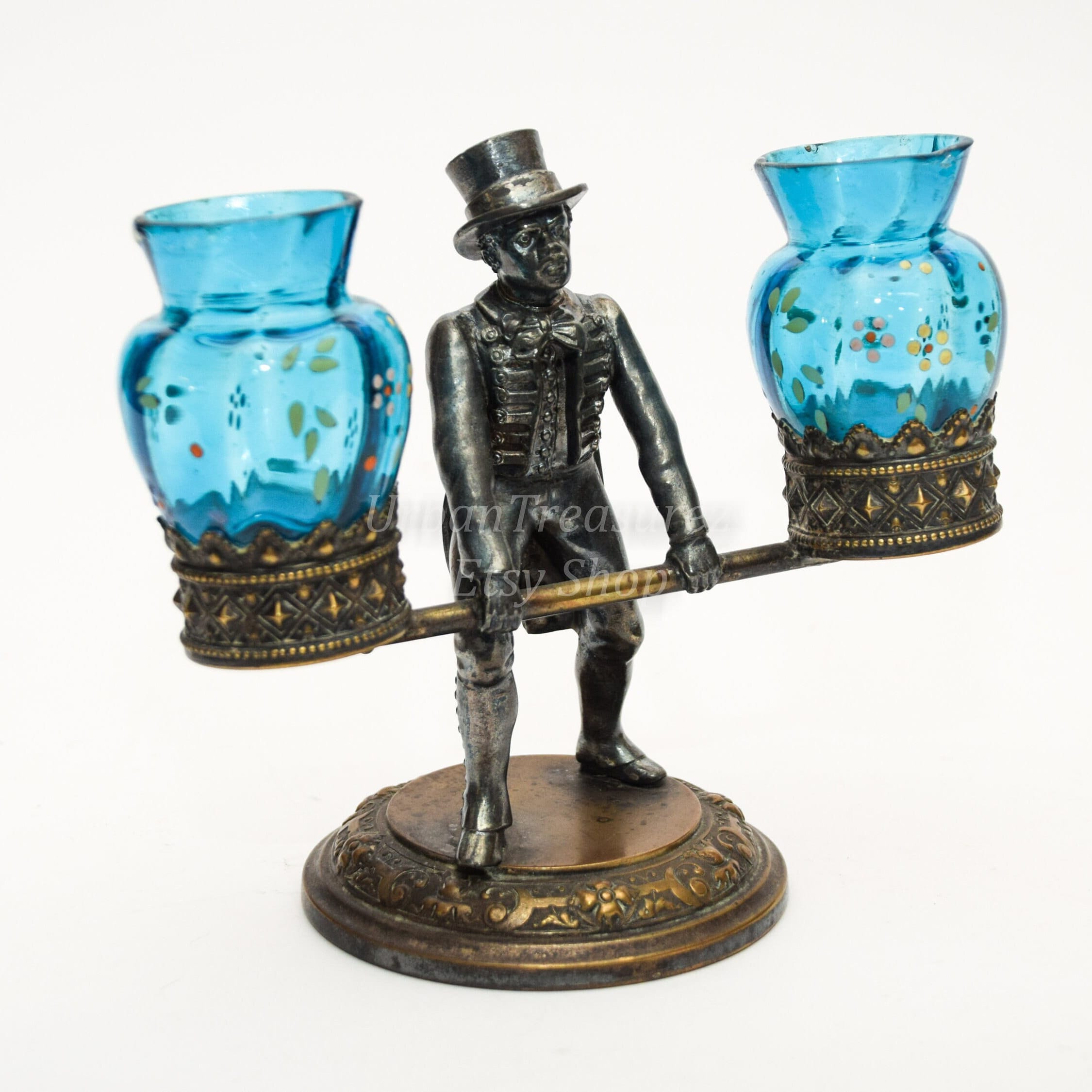 WMF Black Americana Figurine 1890s Silver Plate Statue - Blackamoor Collectible Objet De Vertu, Antique Victorian Glass Salt & Pepper Cellar