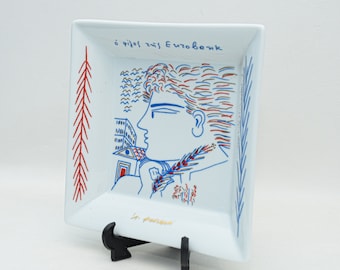 Bandeja de cartas de Limoge de Alekos Fassianos, plato de arte moderno, decoración de arte griego, plato cuadrado de Limoge, hombre de la antigua Grecia, pintura de arte moderno