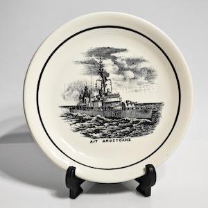 Army Ship Destroyer Greek Navy A/T APOSTOLIS, ex USS Charles P. Cecil, Vintage 80s Greek Army Memorabilia Ceramic Plate, Navy Military Gift