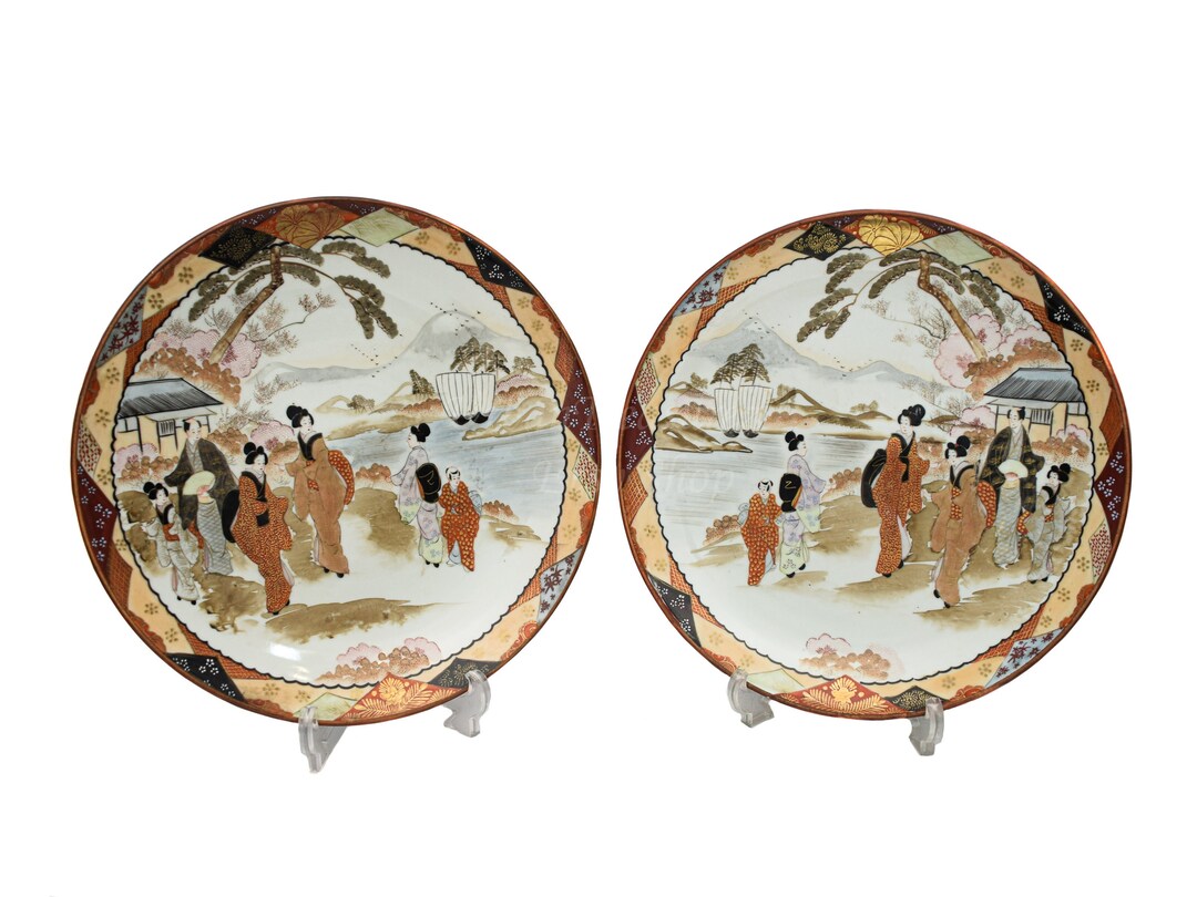 Kutani Charger Plate Pair 12 Japanese Wall Plate 1890 Etsy
