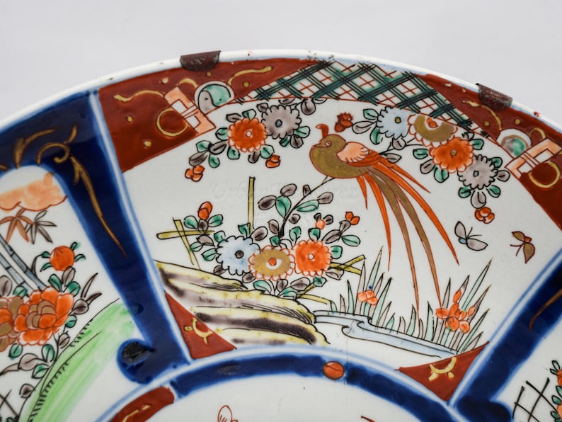 18" Asian Wall Decor Porcelain Plate • IMARI Early 20th C. Oriental Art Interior Design • Hand Painted Ceramic from Japan Antique Charger image 5