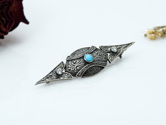 Byzantine Arrow Sterling Silver Brooch, Turquoise… - image 6