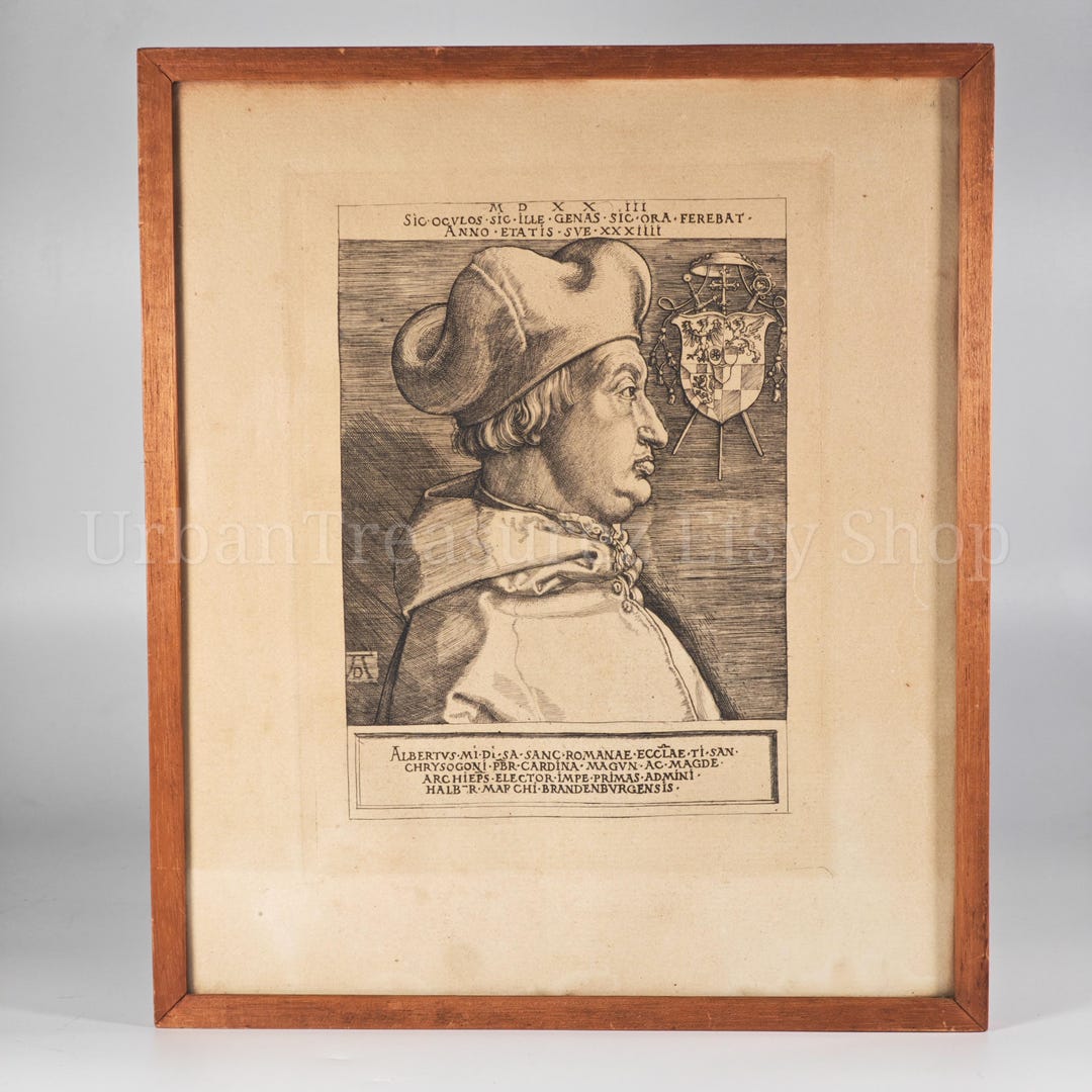 Antique Albrecht Durer Etching Art Print, Albert De Mayence - Cardinal ...