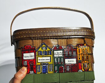 70s Caro Nan Slat Basket Purse • Iconic Vintage Cityscape Hand