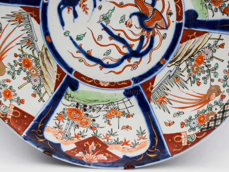 18" Asian Wall Decor Porcelain Plate • IMARI Early 20th C. Oriental Art Interior Design • Hand Painted Ceramic from Japan Antique Charger image 6