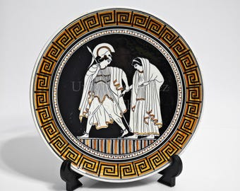 Ancient Greek Pottery Plate, 1960s Ceramic Hand Painted by Pottery Workshop KERAMEYS, Mythology Lover Gift, Wall Hang Plate, Greek Theater